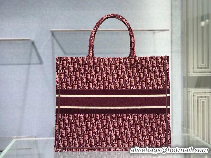 Low Price DIOR BOOK TOTE Burgundy Dior Oblique Embroidered Velvet M1286Z