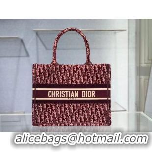 Pretty Style SMALL DIOR BOOK TOTE Burgundy Dior Oblique Embroidered Velvet M1287Z