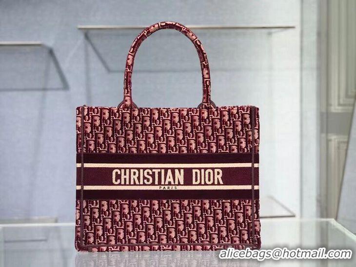 Pretty Style SMALL DIOR BOOK TOTE Burgundy Dior Oblique Embroidered Velvet M1287Z