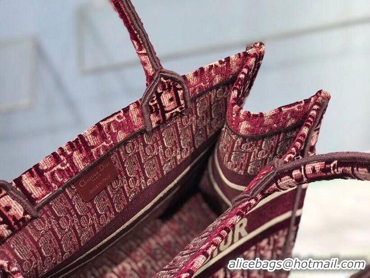 Pretty Style SMALL DIOR BOOK TOTE Burgundy Dior Oblique Embroidered Velvet M1287Z