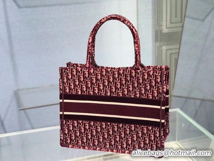 Pretty Style SMALL DIOR BOOK TOTE Burgundy Dior Oblique Embroidered Velvet M1287Z