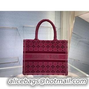 Promotional SMALL DIOR BOOK TOTE Burgundy Cannage Embroidered Velvet M1287Z