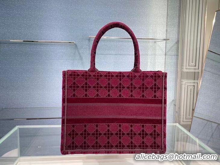 Promotional SMALL DIOR BOOK TOTE Burgundy Cannage Embroidered Velvet M1287Z