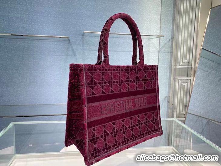 Promotional SMALL DIOR BOOK TOTE Burgundy Cannage Embroidered Velvet M1287Z