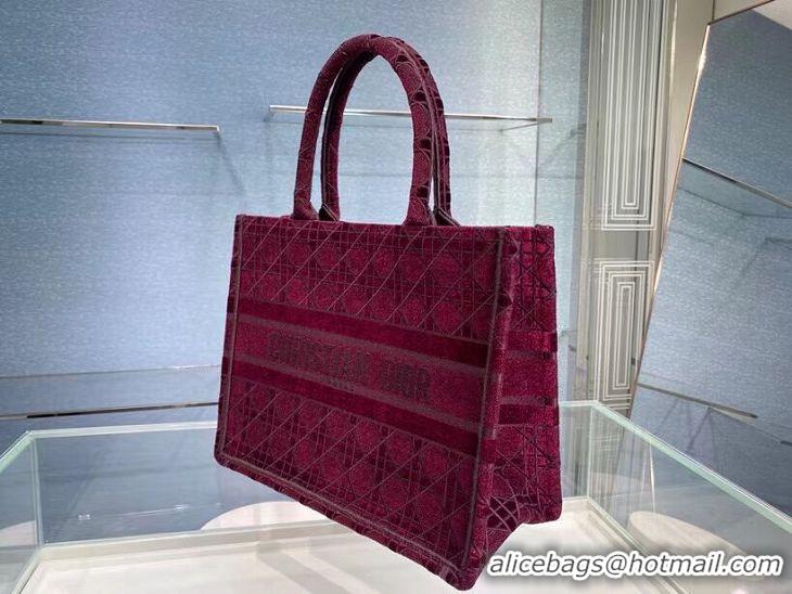 Promotional SMALL DIOR BOOK TOTE Burgundy Cannage Embroidered Velvet M1287Z