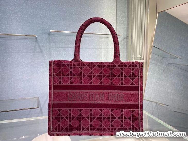 Promotional SMALL DIOR BOOK TOTE Burgundy Cannage Embroidered Velvet M1287Z