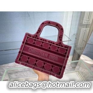 Unique Style MINI DIOR BOOK TOTE Burgundy Cannage Embroidered Velvet S5475Z