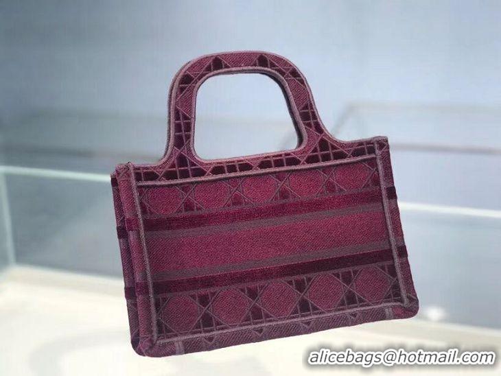 Unique Style MINI DIOR BOOK TOTE Burgundy Cannage Embroidered Velvet S5475Z