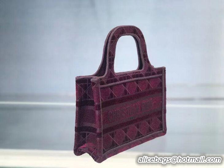 Unique Style MINI DIOR BOOK TOTE Burgundy Cannage Embroidered Velvet S5475Z