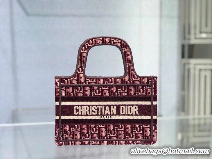 Top Grade DIOR BOOK TOTE Burgundy Dior Oblique Embroidered Velvet M1286Z