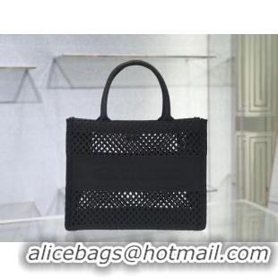 Pretty Style SMALL DIOR BOOK TOTE Black Mesh Embroidery M1296Z