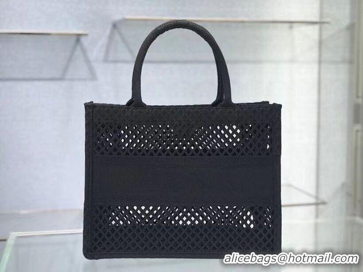 Pretty Style SMALL DIOR BOOK TOTE Black Mesh Embroidery M1296Z