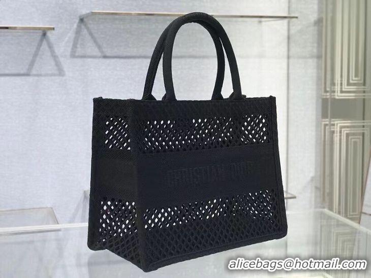 Pretty Style SMALL DIOR BOOK TOTE Black Mesh Embroidery M1296Z