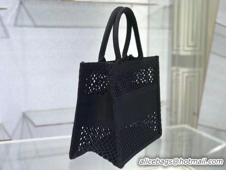 Pretty Style SMALL DIOR BOOK TOTE Black Mesh Embroidery M1296Z