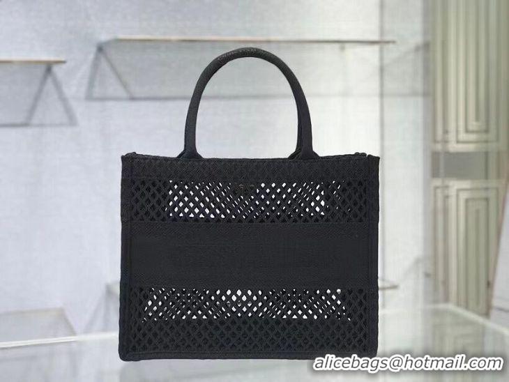 Pretty Style SMALL DIOR BOOK TOTE Black Mesh Embroidery M1296Z