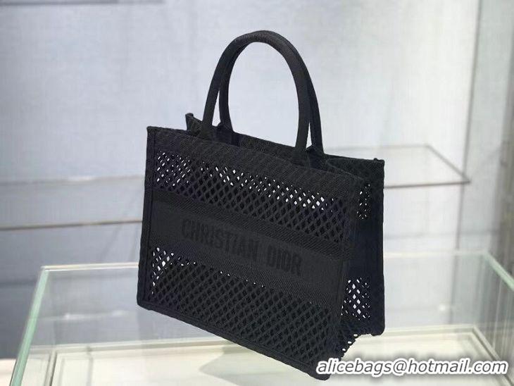 Pretty Style SMALL DIOR BOOK TOTE Black Mesh Embroidery M1296Z