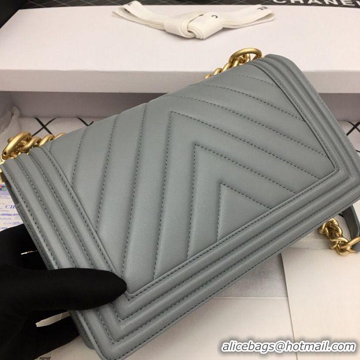 Promotional Boy Chanel Flap Bag Original Chevron Leather Gray A67086V Gold Buckle