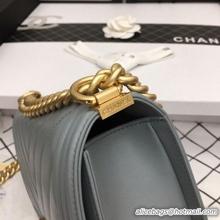 Promotional Boy Chanel Flap Bag Original Chevron Leather Gray A67086V Gold Buckle