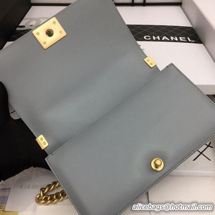 Promotional Boy Chanel Flap Bag Original Chevron Leather Gray A67086V Gold Buckle