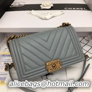 Promotional Boy Chanel Flap Bag Original Chevron Leather Gray A67086V Bronze Buckle