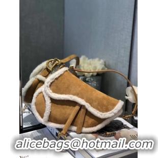 Buy Inexpensive DIOR SADDLE BAG Camel-Colored Shearling M0446C