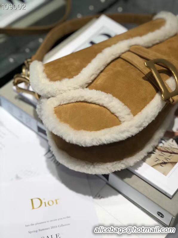 Buy Inexpensive DIOR SADDLE BAG Camel-Colored Shearling M0446C