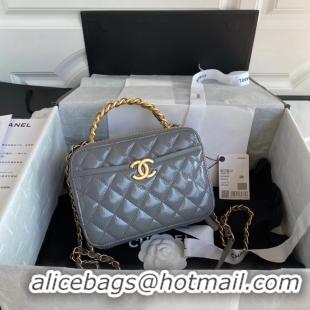 Best Price Chanel vanity case Lambskin, Shiny Crumpled Calfskin & Gold-Tone Metal AS2179 Gray