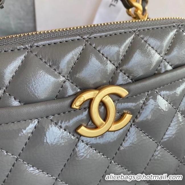 Best Price Chanel vanity case Lambskin, Shiny Crumpled Calfskin & Gold-Tone Metal AS2179 Gray