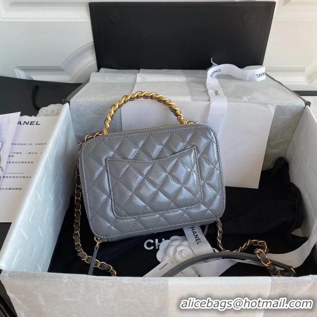 Best Price Chanel vanity case Lambskin, Shiny Crumpled Calfskin & Gold-Tone Metal AS2179 Gray