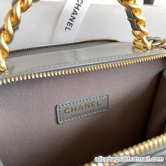 Best Price Chanel vanity case Lambskin, Shiny Crumpled Calfskin & Gold-Tone Metal AS2179 Gray