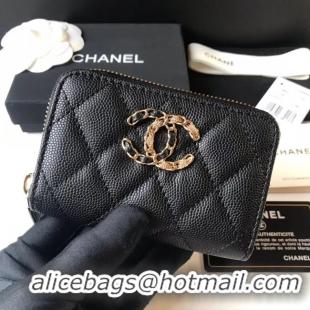 Top Design CHANEL 19 Grained Calfskin & Gold-Tone Metal Wallet AP1842 black