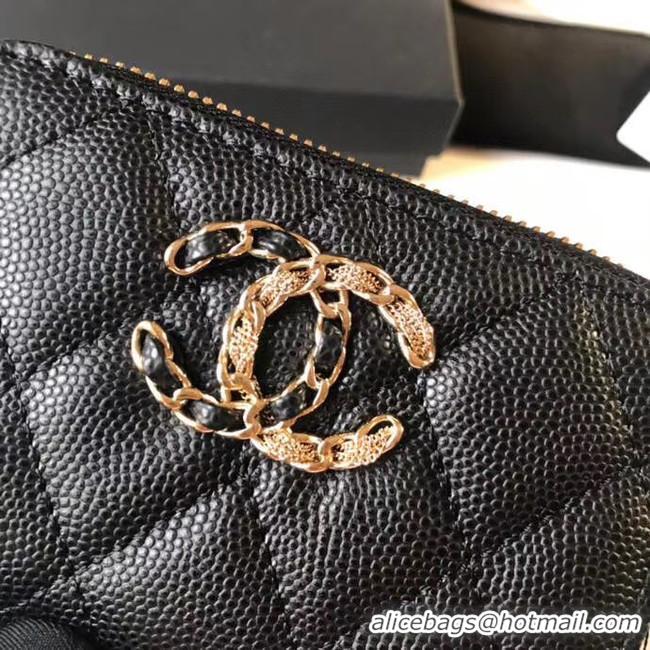 Top Design CHANEL 19 Grained Calfskin & Gold-Tone Metal Wallet AP1842 black