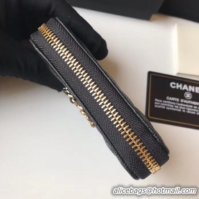 Top Design CHANEL 19 Grained Calfskin & Gold-Tone Metal Wallet AP1842 black