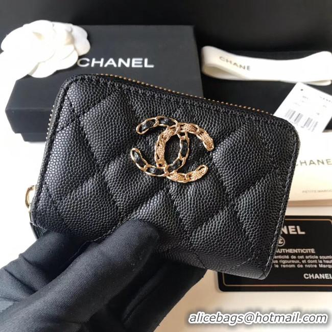 Top Design CHANEL 19 Grained Calfskin & Gold-Tone Metal Wallet AP1842 black