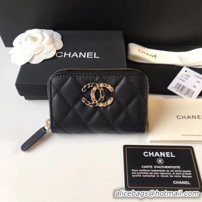 Top Design CHANEL 19 Grained Calfskin & Gold-Tone Metal Wallet AP1842 black