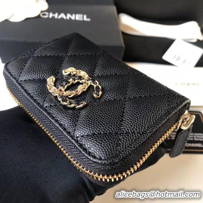 Top Design CHANEL 19 Grained Calfskin & Gold-Tone Metal Wallet AP1842 black