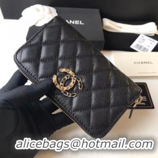 Buy Luxury CHANEL 19 Grained Calfskin & Gold-Tone Metal Wallet AP1837 black