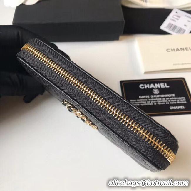 Buy Luxury CHANEL 19 Grained Calfskin & Gold-Tone Metal Wallet AP1837 black