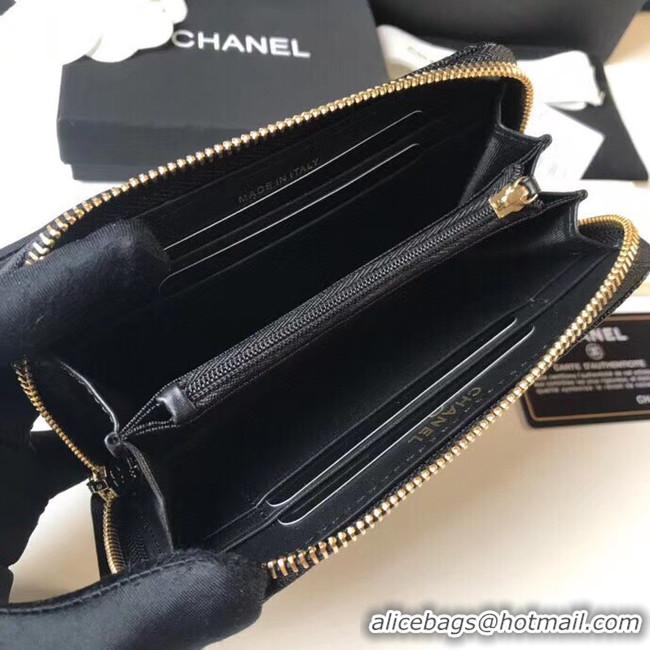 Buy Luxury CHANEL 19 Grained Calfskin & Gold-Tone Metal Wallet AP1837 black