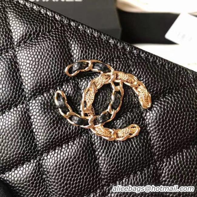 Buy Luxury CHANEL 19 Grained Calfskin & Gold-Tone Metal Wallet AP1837 black