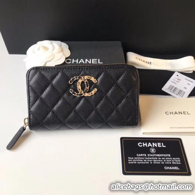 Buy Luxury CHANEL 19 Grained Calfskin & Gold-Tone Metal Wallet AP1837 black