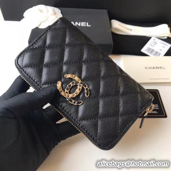 Buy Luxury CHANEL 19 Grained Calfskin & Gold-Tone Metal Wallet AP1837 black