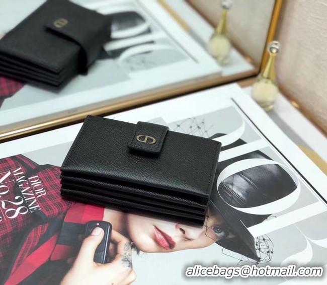 Good Quality DIOR 30 MONTAIGNE 5-GUSSET CARD HOLDER Grained Calfskin S2058 Black