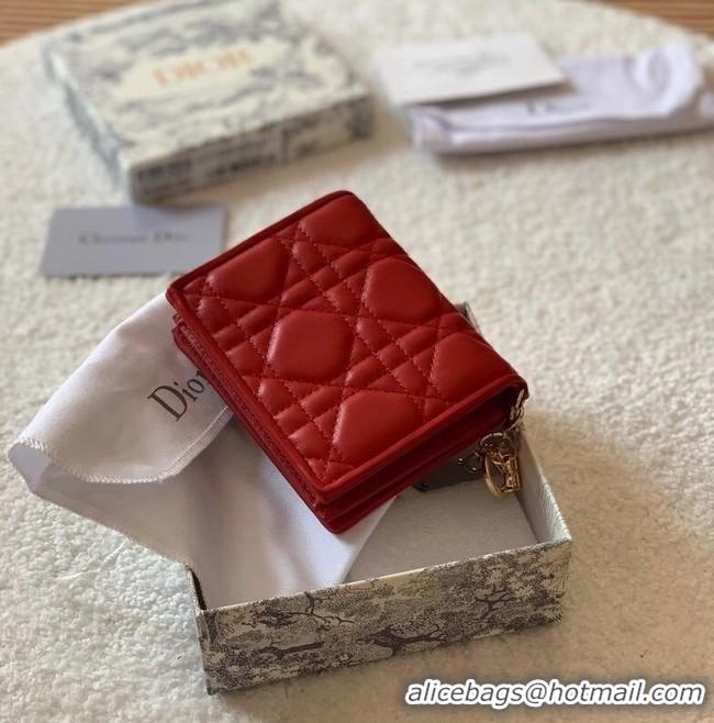 Pretty Style MINI LADY DIOR WALLET Cannage Lambskin S0178 red