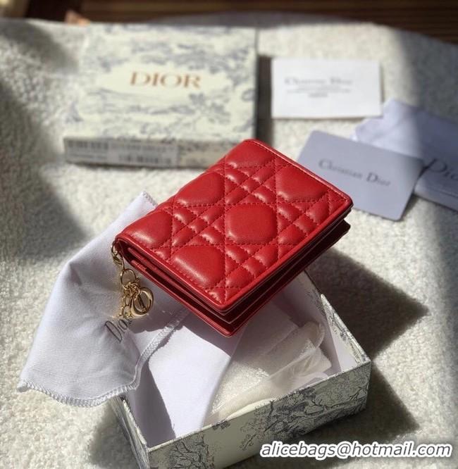 Pretty Style MINI LADY DIOR WALLET Cannage Lambskin S0178 red