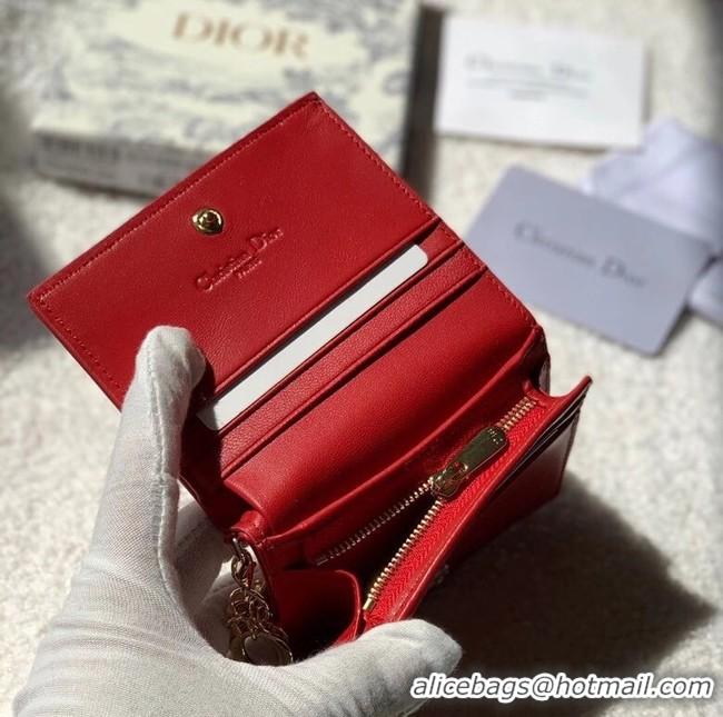 Pretty Style MINI LADY DIOR WALLET Cannage Lambskin S0178 red