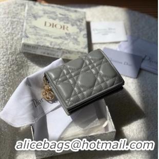 Low Cost MINI LADY DIOR WALLET Cannage Lambskin S0178 grey