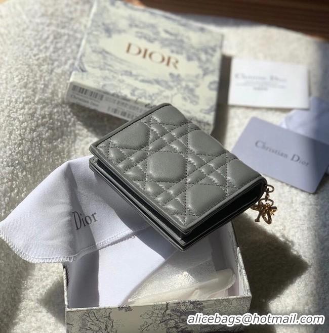 Low Cost MINI LADY DIOR WALLET Cannage Lambskin S0178 grey