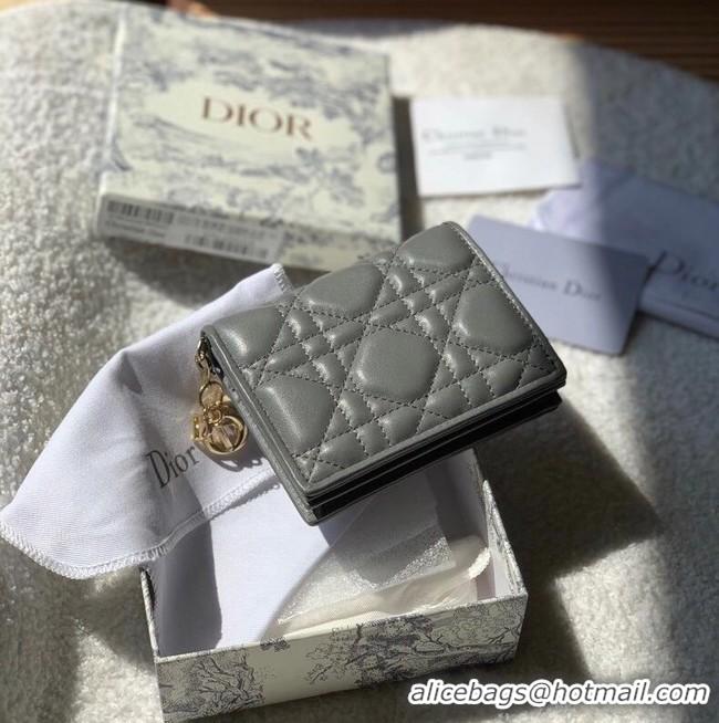 Low Cost MINI LADY DIOR WALLET Cannage Lambskin S0178 grey