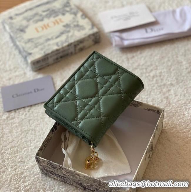 Buy Cheapest MINI LADY DIOR WALLET Cannage Lambskin S0178 green